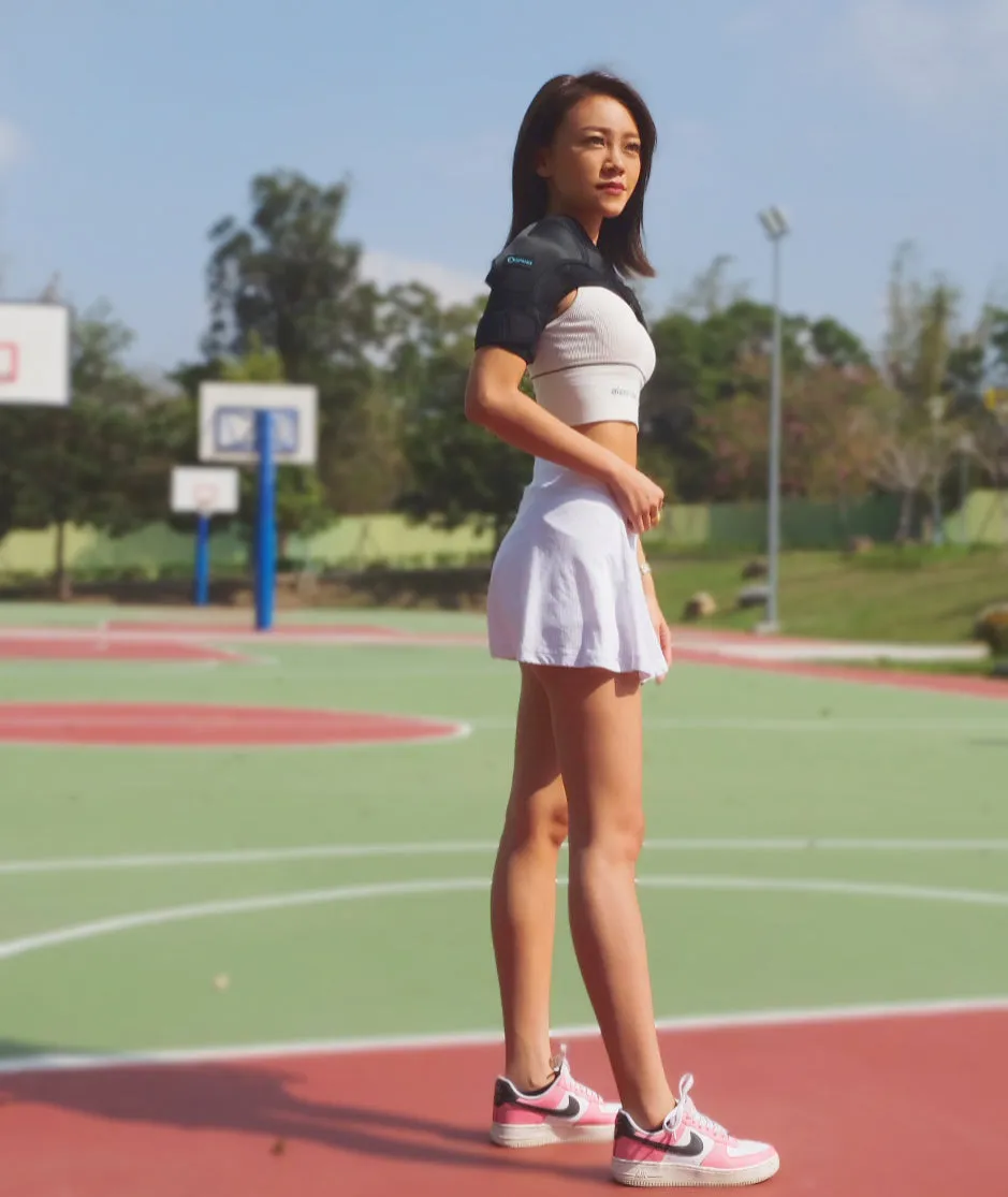 Espandi shoulder brace worn for sport, ball games, running and outdoor activity