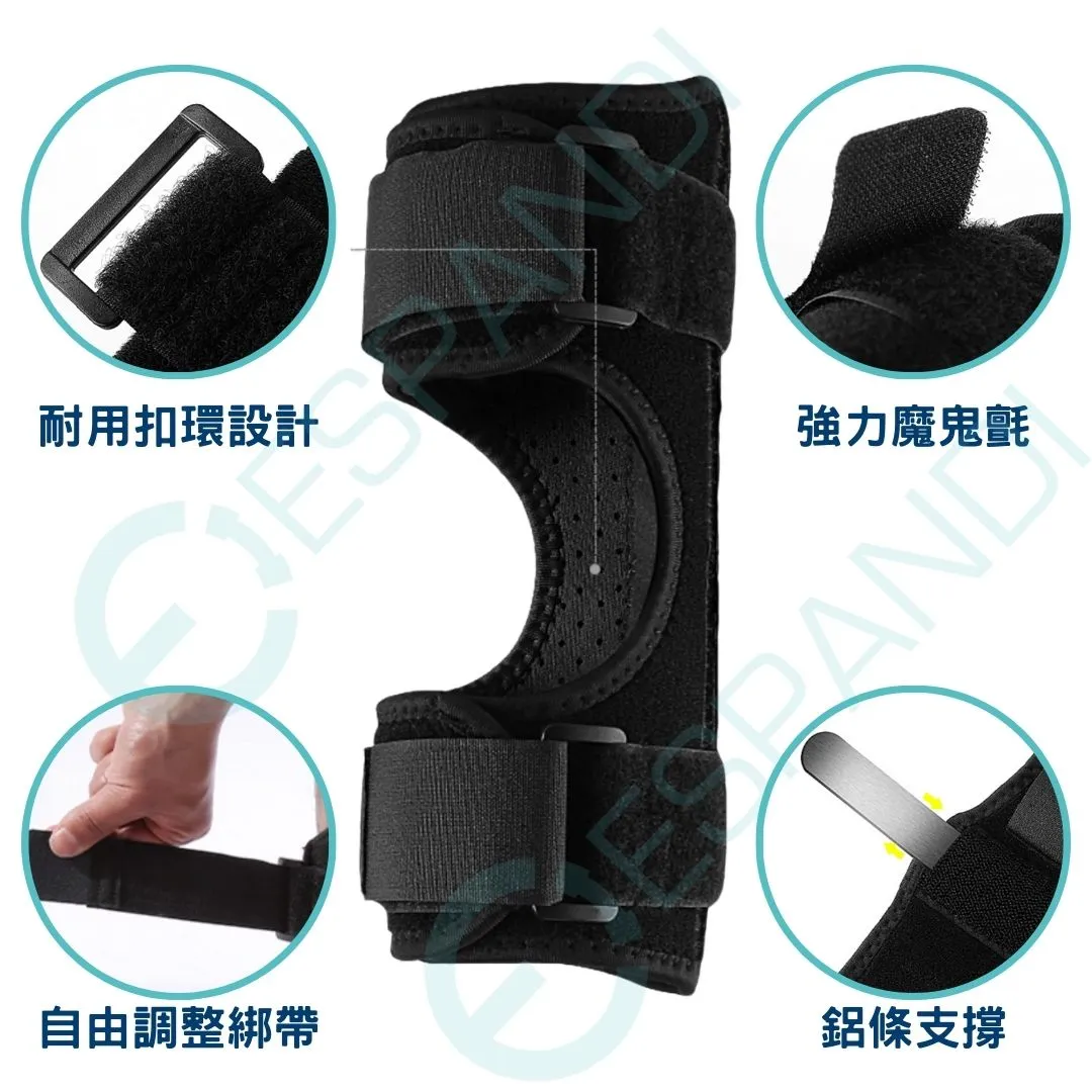 Espandi adjustable ankle brace details: durable buckle, strong hook-and-loop, adjustable straps, aluminium stay