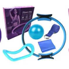 Espandi Pilates set in blue: ring, ball, loop band and resistance band, a full home kit