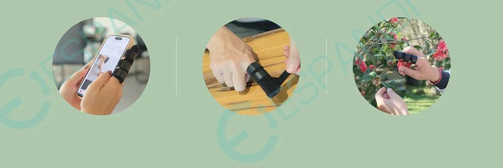 Espandi finger splints in everyday use: holding a phone, working and gardening