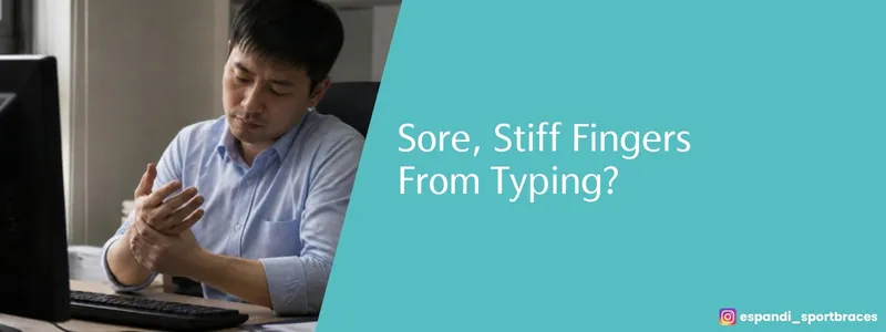Sore, stiff fingers from typing? An office worker massaging his fingers at the computer